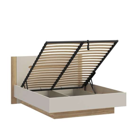 Seng EDWAL 160x200 cm - beige sand - eik mauvella - oppbevaringsplass