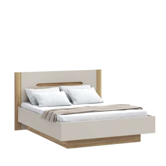 Seng EDWAL 160x200 cm - beige sand - eik mauvella - oppbevaringsplass