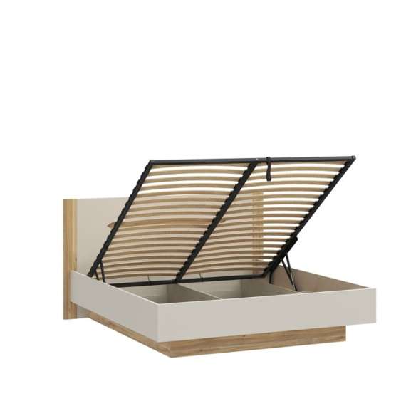 Seng EDWAL 180x200 cm - beige sand - eik mauvella - oppbevaringsplass