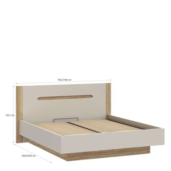 Seng EDWAL 180x200 cm - beige sand - eik mauvella - oppbevaringsplass