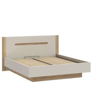 Seng EDWAL 180x200 cm - beige sand - eik mauvella - oppbevaringsplass