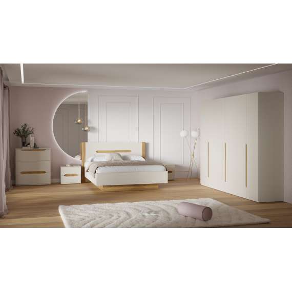 Seng EDWAL 180x200 cm - beige sand - eik mauvella - oppbevaringsplass