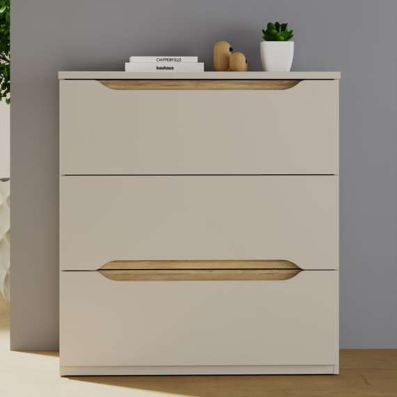 Kommode EDWAL 85x92 cm - 3 skuffer - beige sand - eik mauvela