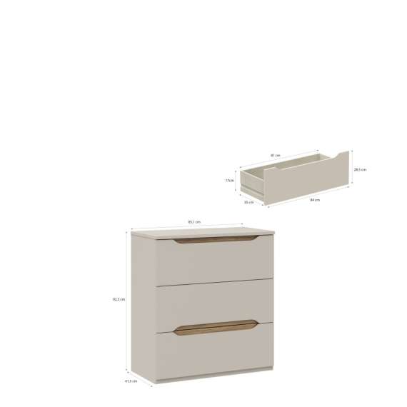 Kommode EDWAL 85x92 cm - 3 skuffer - beige sand - eik mauvela