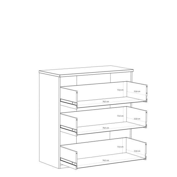 Kommode EDWAL 85x92 cm - 3 skuffer - beige sand - eik mauvela