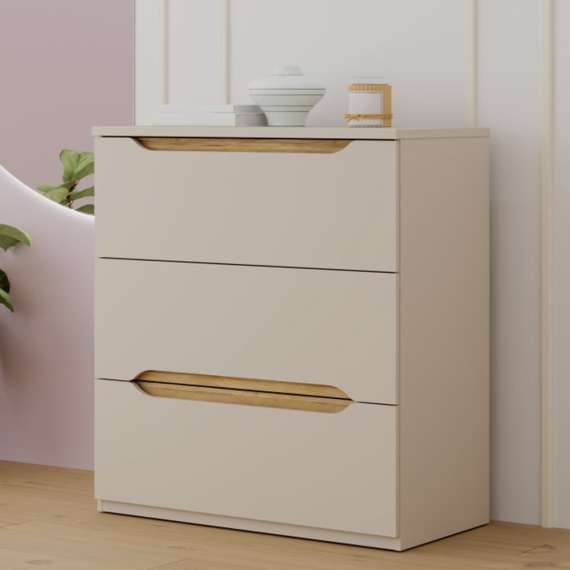 Kommode EDWAL 85x92 cm - 3 skuffer - beige sand - eik mauvela