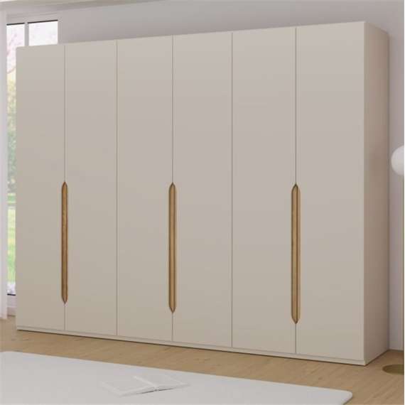 Garderobeskap EDWAL 266x210 - 6 dører - beige sand - eik mauvella