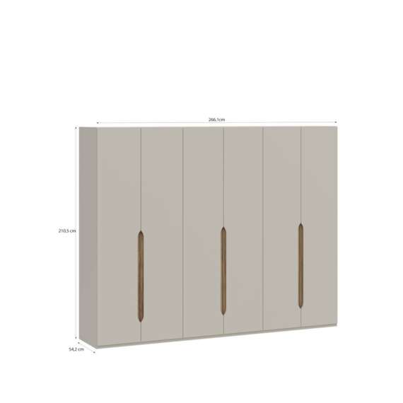 Garderobeskap EDWAL 266x210 - 6 dører - beige sand - eik mauvella