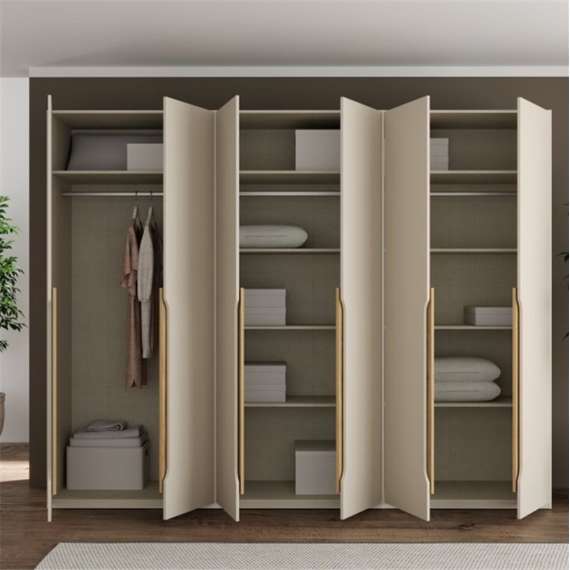 Garderobeskap EDWAL 266x210 - 6 dører - beige sand - eik mauvella