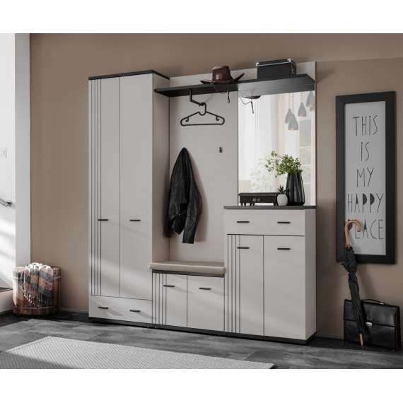 Garderobeskap HUGO 60x203 cm - 2 dører - 1 skuff - cashmere - svart matt spiler