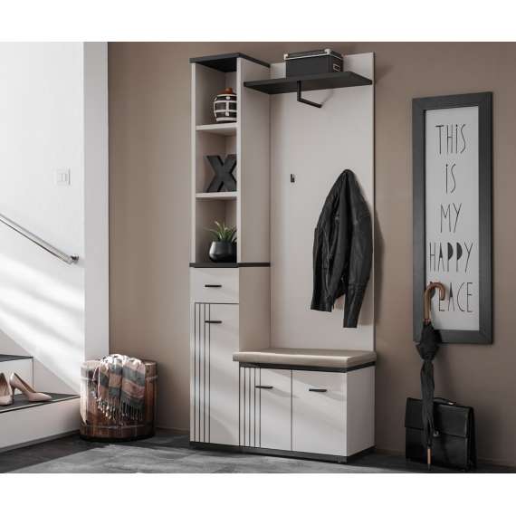Skoskap HUGO 60x96 cm - 2 dører - 1 skuff - cashmere - svart matt
