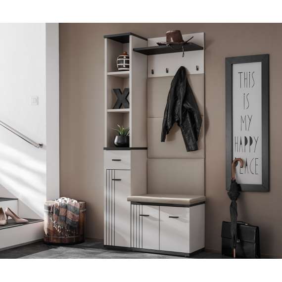 Entresett HUGO V  90 cm - cashmere - svart detaljer - polstret veggpanel