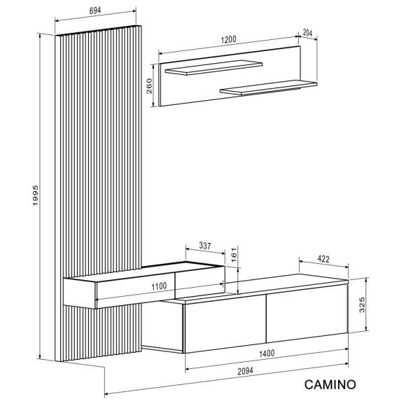Seksjon CAMINO - 210x210 cm - eik artisan - svart matt