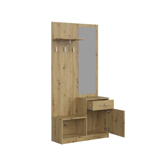 Garderobe til entré PERGO 90x184 cm - eik artisan - speil