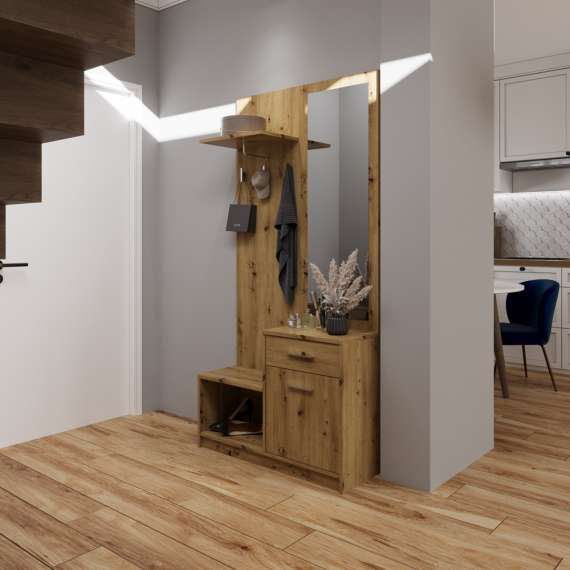 Garderobe til entré PERGO 90x184 cm - eik artisan - speil