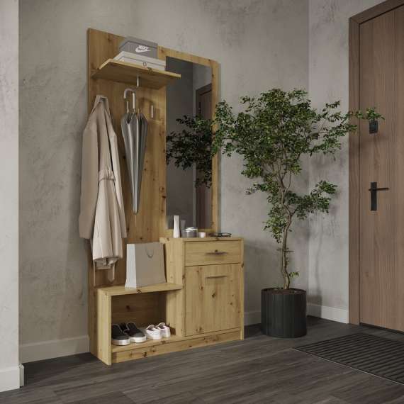 Garderobe til entré PERGO 90x184 cm - eik artisan - speil