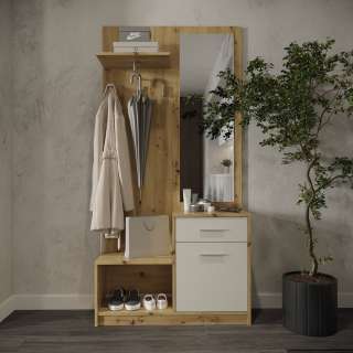 Garderobe til entré PERGO 90x184 cm - eik artisan - cashmere - speil