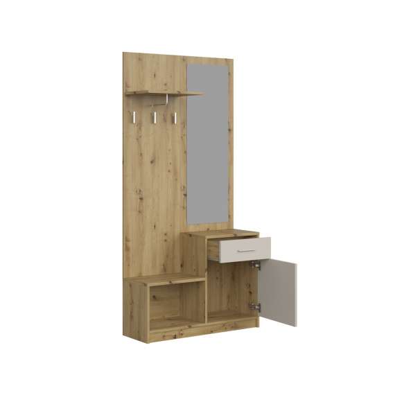 Garderobe til entré PERGO 90x184 cm - eik artisan - cashmere - speil