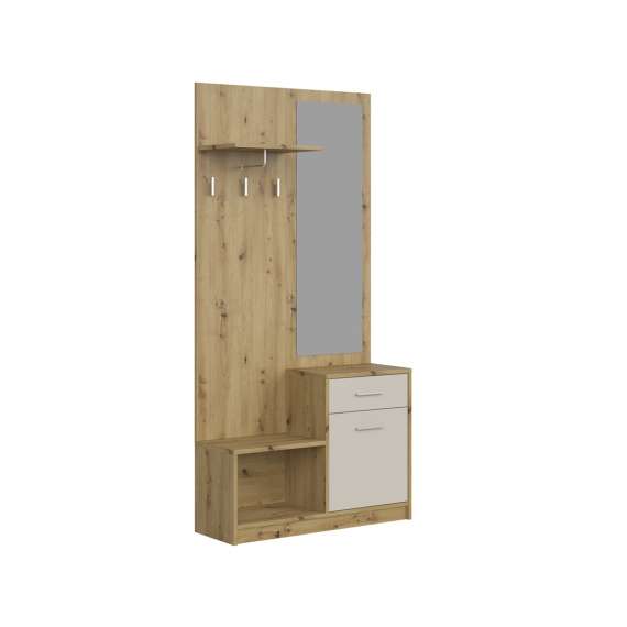 Garderobe til entré PERGO 90x184 cm - eik artisan - cashmere - speil