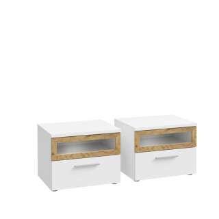 Nattbord MAYACUS - 52x41 cm - hvit matt - eik mauvella - 2 stk