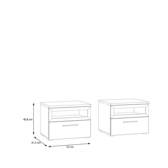 Nattbord MAYACUS - 52x41 cm - hvit matt - eik mauvella - 2 stk
