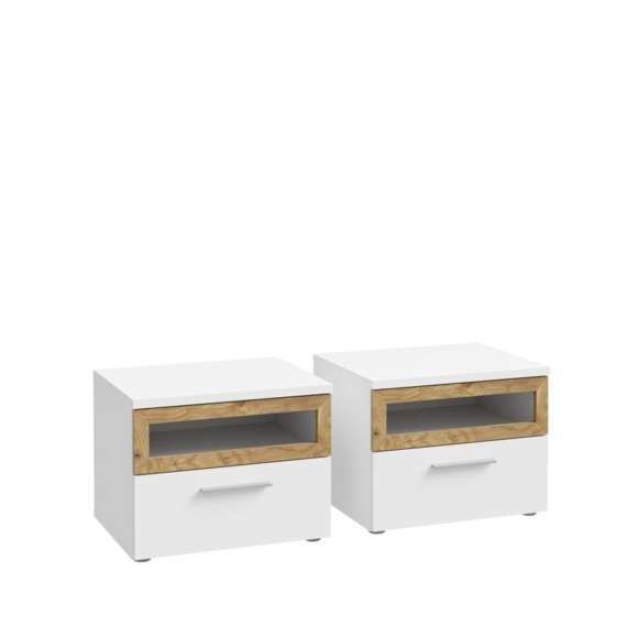 Nattbord MAYACUS - 52x41 cm - hvit matt - eik mauvella - 2 stk