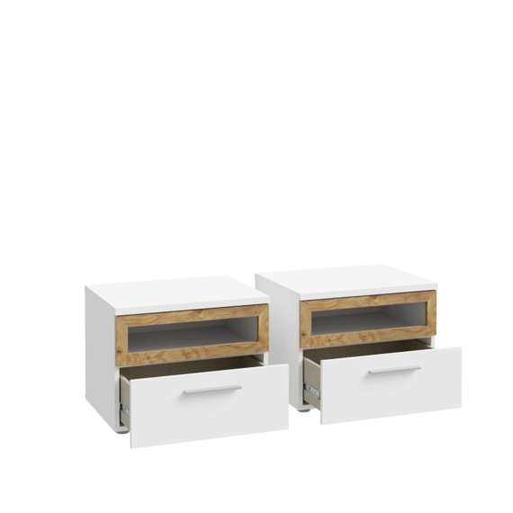 Nattbord MAYACUS - 52x41 cm - hvit matt - eik mauvella - 2 stk