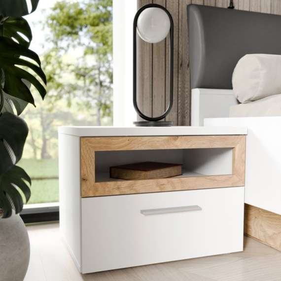 Nattbord MAYACUS - 52x41 cm - hvit matt - eik mauvella - 2 stk