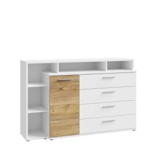 Skjenk MAYACUS - 153x99 cm - hvit matt - eik mauvella - 1 dør - 4 skuffer