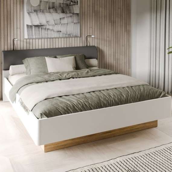 Seng MAYACUS 180x200 cm - hvit matt - eik mauvella