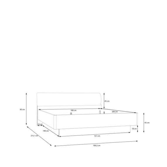 Seng MAYACUS 180x200 cm - hvit matt - eik mauvella