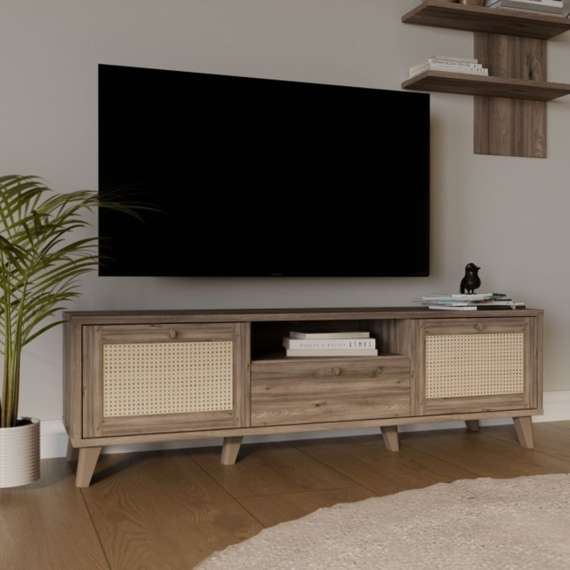 Tv-benk GLENKEEN 160x48 cm - 2 dører - 1 skuff - eik valencia - rotting