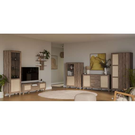 Tv-benk GLENKEEN 160x48 cm - 2 dører - 1 skuff - eik valencia - rotting