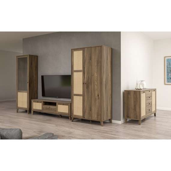 Tv-benk GLENKEEN 160x48 cm - 2 dører - 1 skuff - eik valencia - rotting