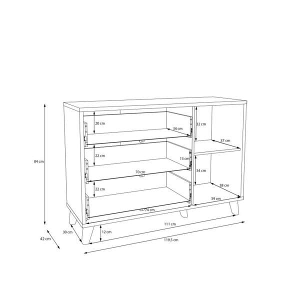 Skjenk GLENKEEN 160x48 cm - 1 dør - 3 skuffer - eik valencia - rotting