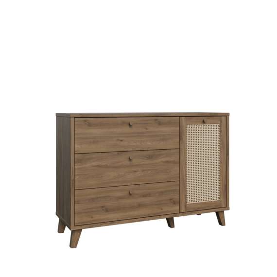 Skjenk GLENKEEN 160x48 cm - 1 dør - 3 skuffer - eik valencia - rotting