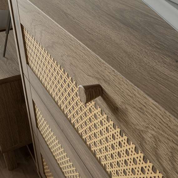 Skjenk GLENKEEN 160x48 cm - 1 dør - 3 skuffer - eik valencia - rotting