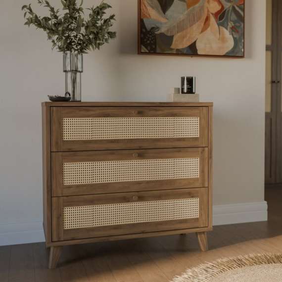 Skjenk GLENKEEN 90x84 cm - 3 skuffer - eik valencia - rotting