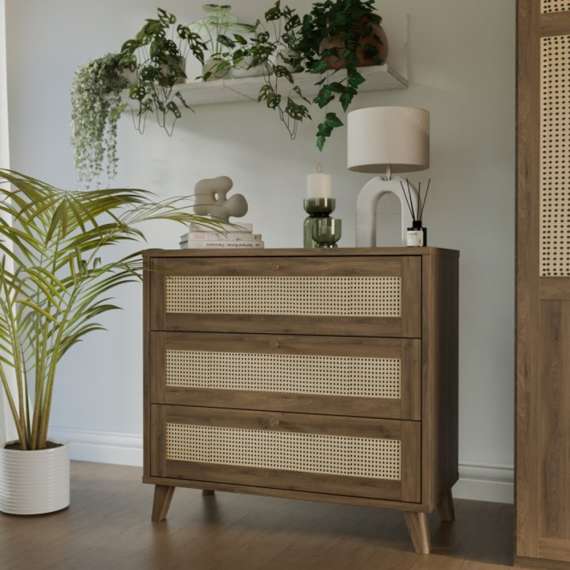 Skjenk GLENKEEN 90x84 cm - 3 skuffer - eik valencia - rotting