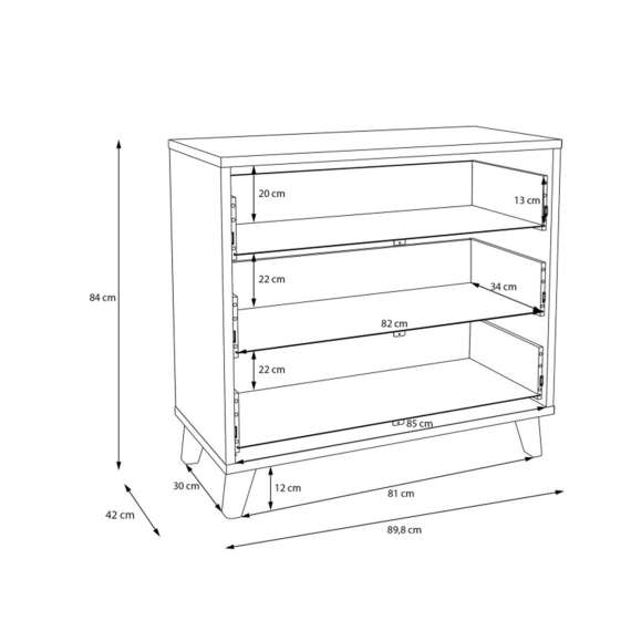 Skjenk GLENKEEN 90x84 cm - 3 skuffer - eik valencia - rotting