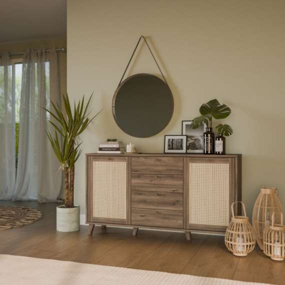 Skjenk GLENKEEN 160x87 cm - 4 skuffer - 2 dører - eik valencia - rotting