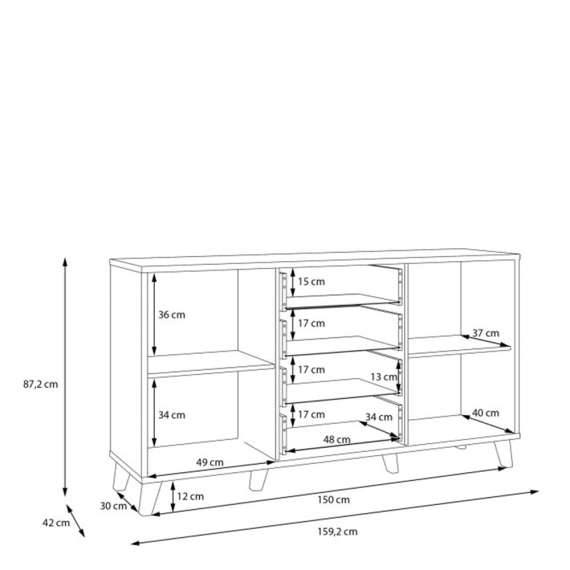 Skjenk GLENKEEN 160x87 cm - 4 skuffer - 2 dører - eik valencia - rotting