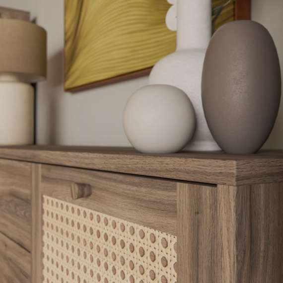 Skjenk GLENKEEN 160x87 cm - 4 skuffer - 2 dører - eik valencia - rotting