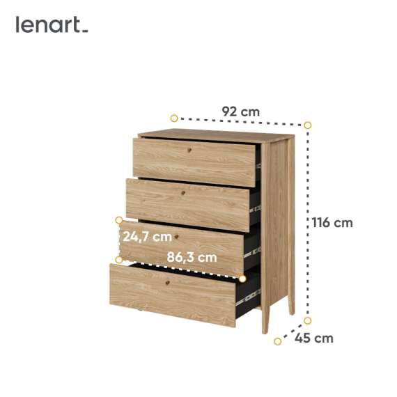 Kommode Cozy 92x116 - eik - 4 skuffer