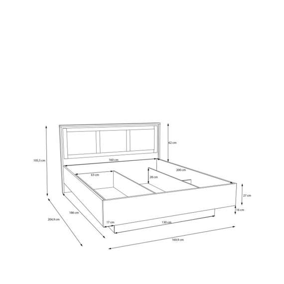 Seng GLENKEEN 160x200 cm - eik valencia - oppbevaringsplass