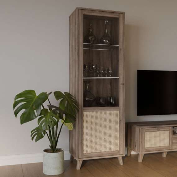 Vitrineskap GLENKEEN 65x200 cm - 1 dør - eik valencia - rotting