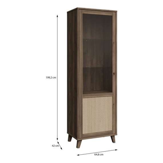 Vitrineskap GLENKEEN 65x200 cm - 1 dør - eik valencia - rotting