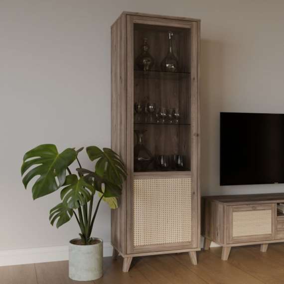 Vitrineskap GLENKEEN 65x200 cm - 1 dør - eik valencia - rotting