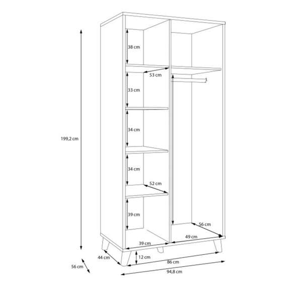 Garderobeskap GLENKEEN 95x200 cm - 2 dører - eik valencia - rotting