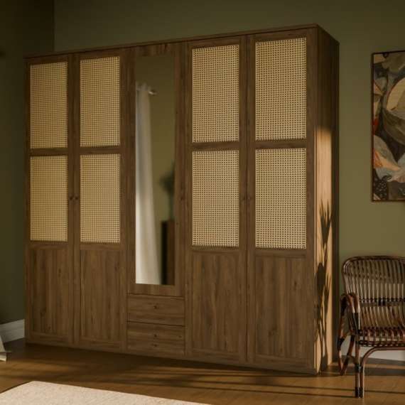 Garderobeskap GLENKEEN 223x213 cm - 5 dører - 2 skuffer - eik valencia - rotting